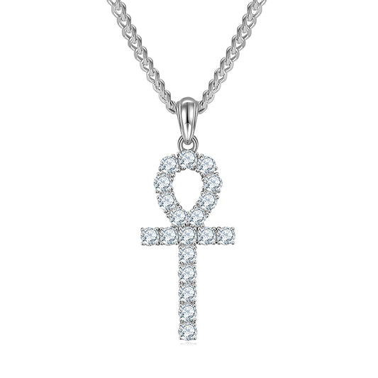 Fashion Cross Design Necklace Simulated Diamond In 925 Sterling Silver