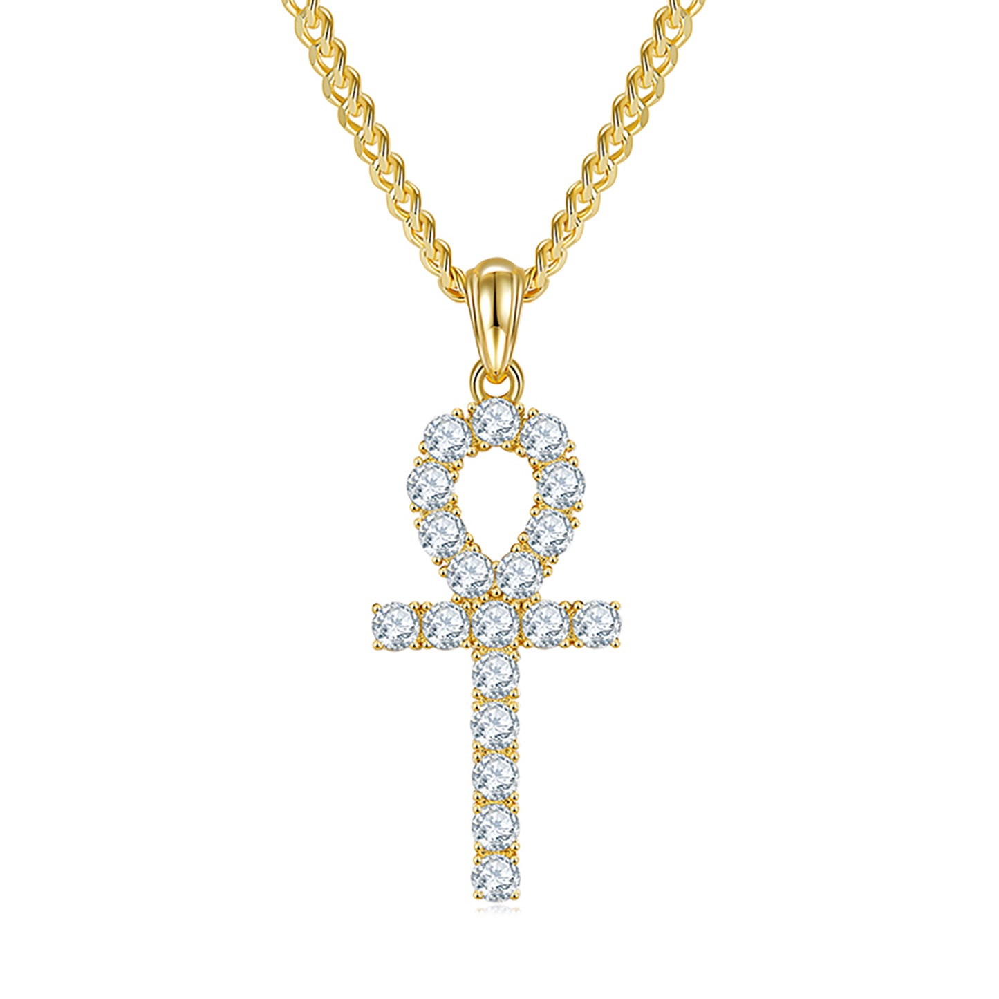 Fashion Cross Design Necklace Simulated Diamond In 925 Sterling Silver