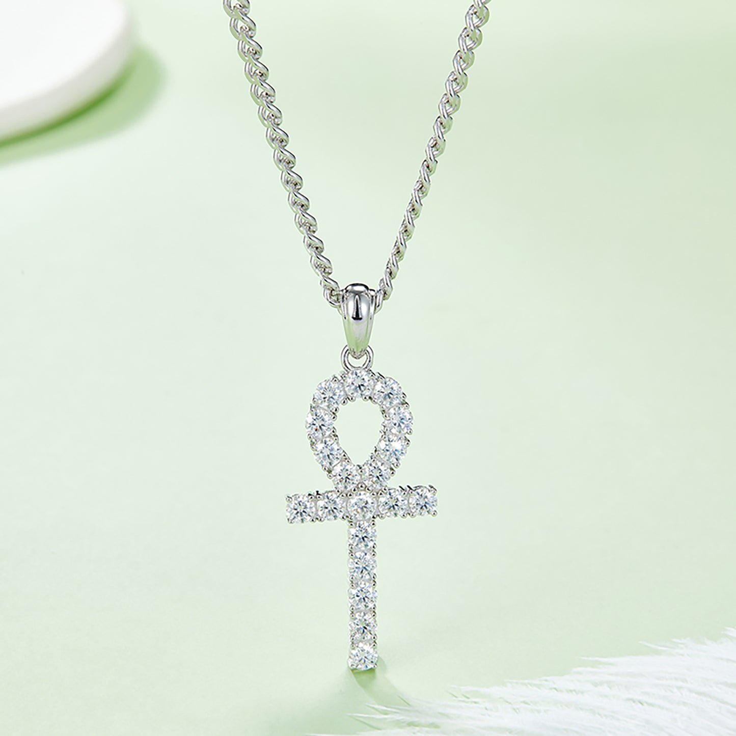 Fashion Cross Design Necklace Simulated Diamond In 925 Sterling Silver