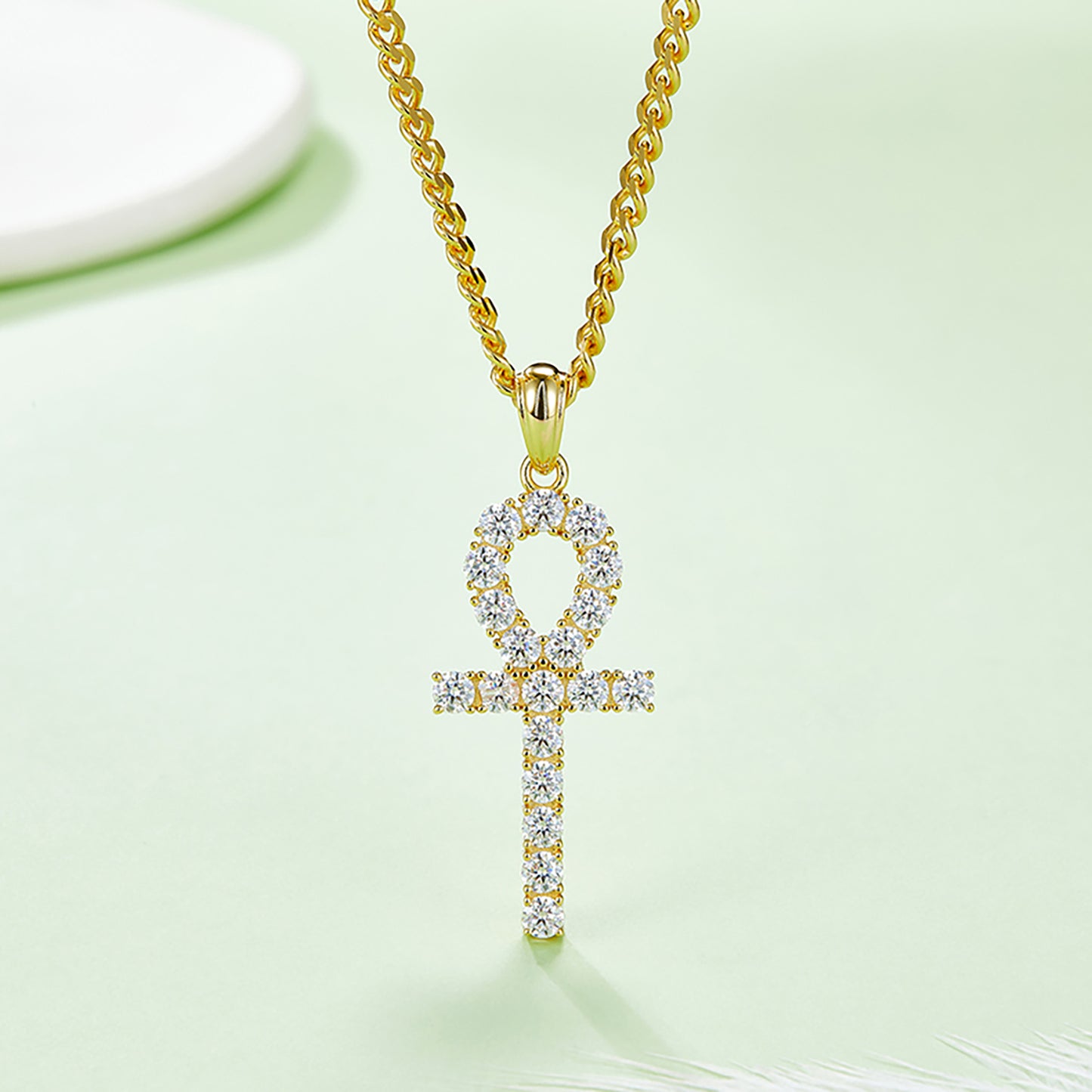 Fashion Cross Design Necklace Simulated Diamond In 925 Sterling Silver