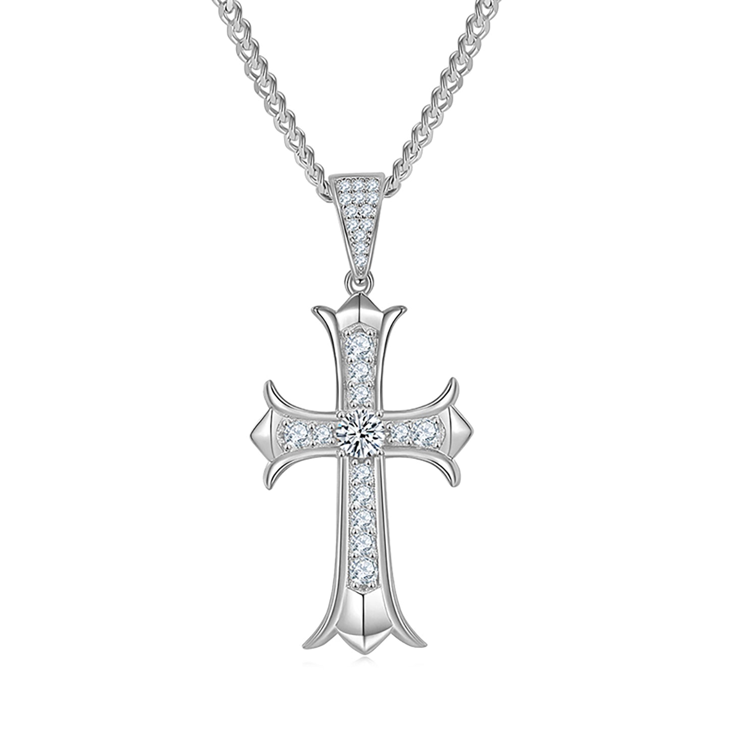 Cross Pendant with Chain Necklace Jewelry Pendant In 925 Sterling Silver