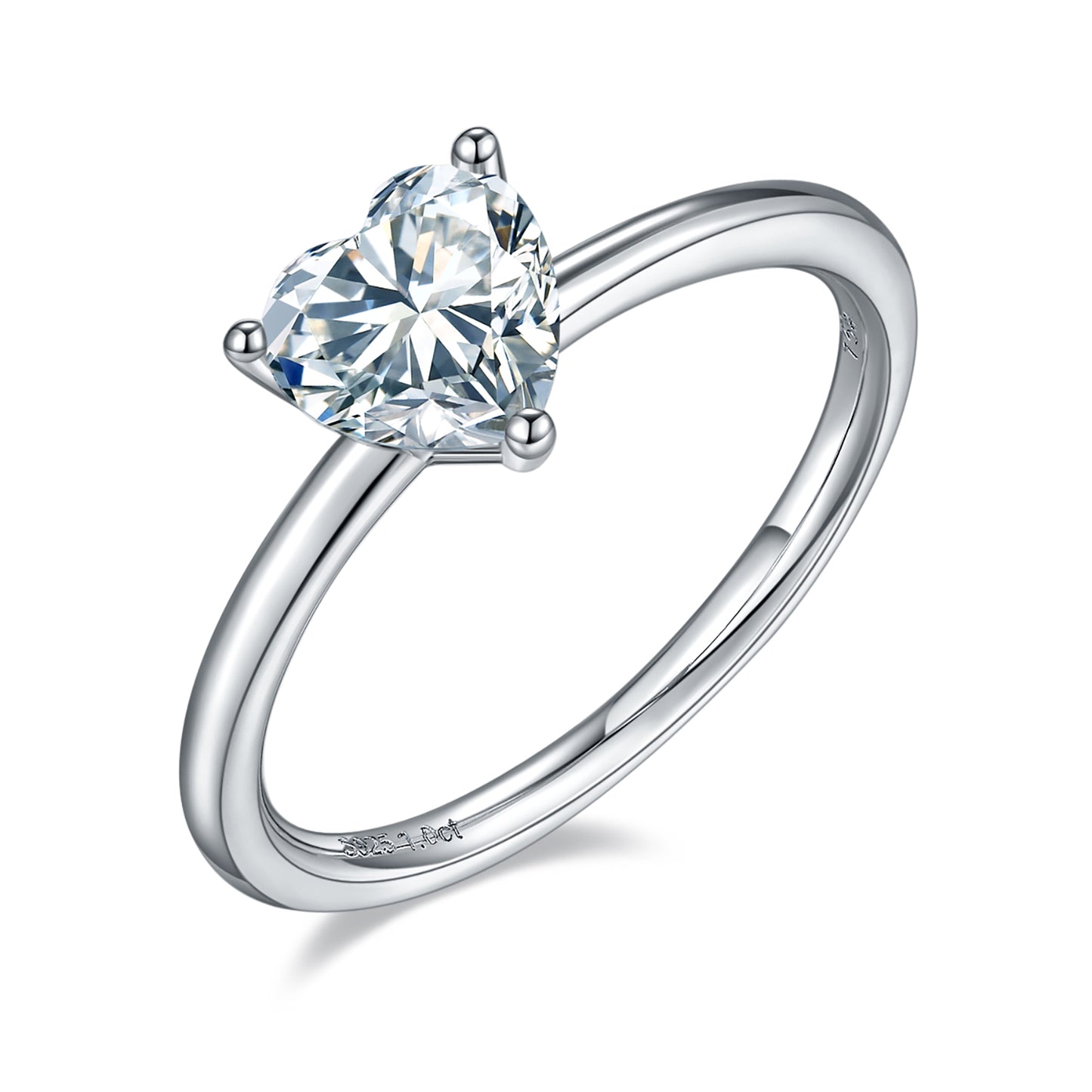 1 Carat Heart Cut Moissanite Solitaire Ring, Art Deco Ring, Plain Band Ring In 925 Sterling Silver