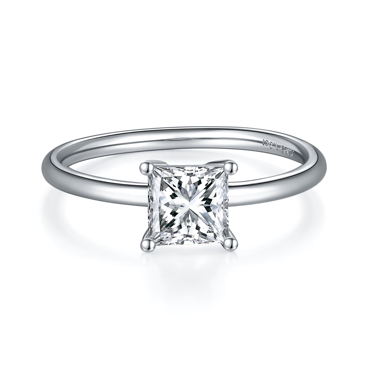 1 Carat Princess Cut Moissanite Solitaire Ring, Anniversary Ring, Plain Band Ring In 925 Sterling Silver