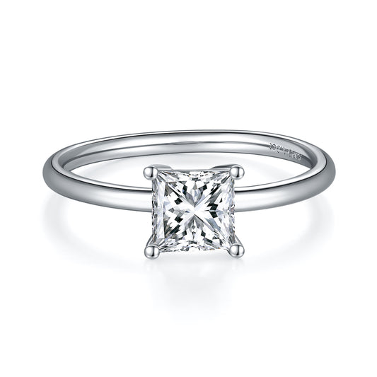 1 Carat Princess Cut Moissanite Solitaire Ring, Anniversary Ring, Plain Band Ring In 925 Sterling Silver