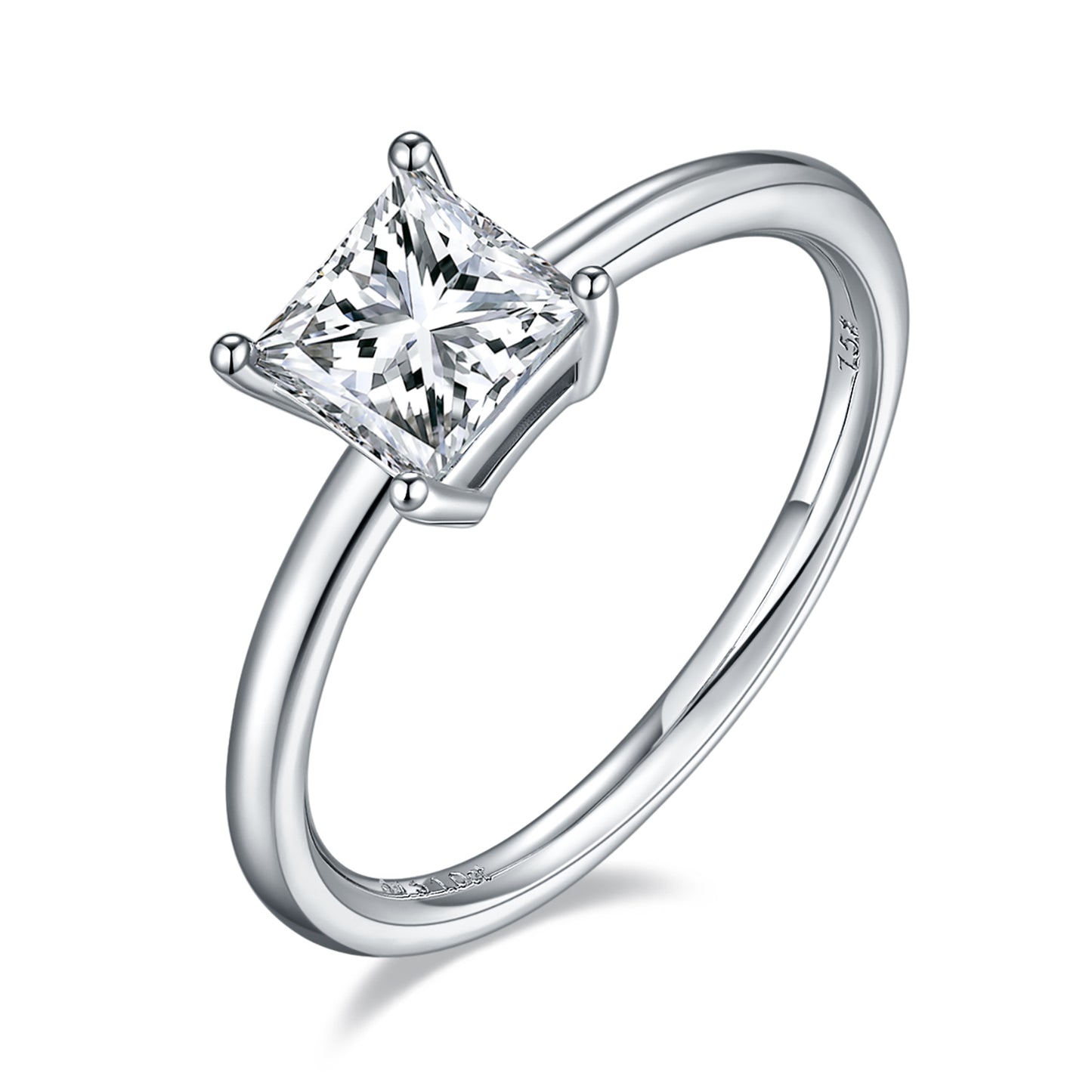 1 Carat Princess Cut Moissanite Solitaire Ring, Anniversary Ring, Plain Band Ring In 925 Sterling Silver