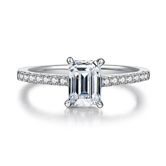 Baguette Cut 1CT Moissaite Engagement Ring, Half Eternity Promise Ring,Retro Women's Ring In 925 Sterling Silver