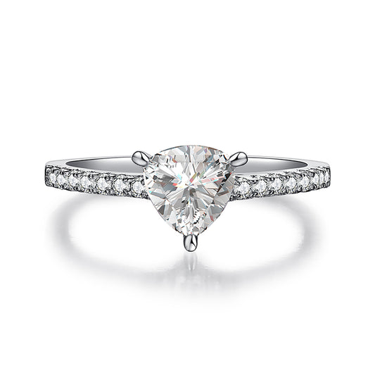 Triangle Cut 1CT Moissaite Engagement Ring, Half Eternity Promise Ring In 925 Sterling Silver