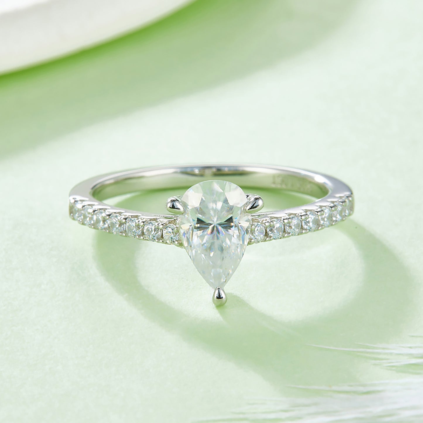 Pear Cut 1CT Moissaite Engagement Ring, Half Eternity Promise Ring, Anniversary Ring In 925 Sterling Silver