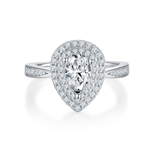 1 Carat Pear Double Halo Engagement Ring, Simulated Diamonds Ring Band, Valentine's Day Gift In 925 Sterling Silver
