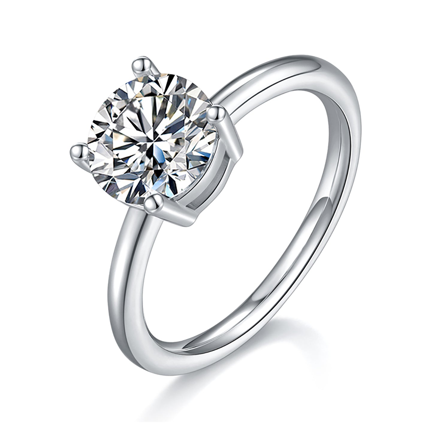 2 Carat Round Cut Moissanite Solitaire Ring, Elegant Engagement Ring, Plain Band Ring In 925 Sterling Silver