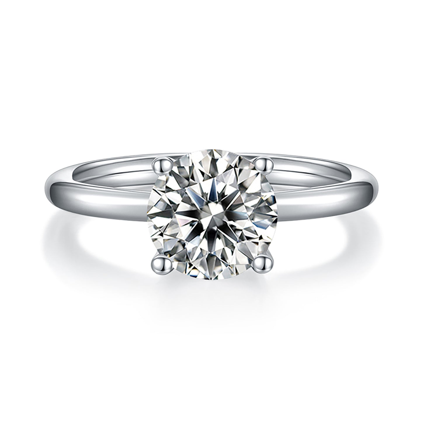 2 Carat Round Cut Moissanite Solitaire Ring, Elegant Engagement Ring, Plain Band Ring In 925 Sterling Silver