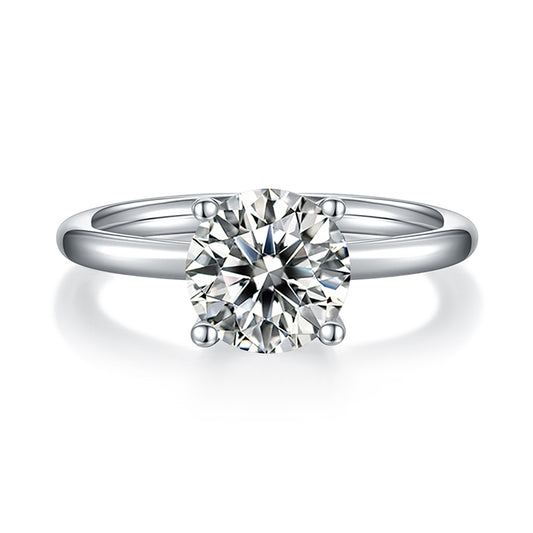 2 Carat Round Cut Moissanite Solitaire Ring, Elegant Engagement Ring, Plain Band Ring In 925 Sterling Silver