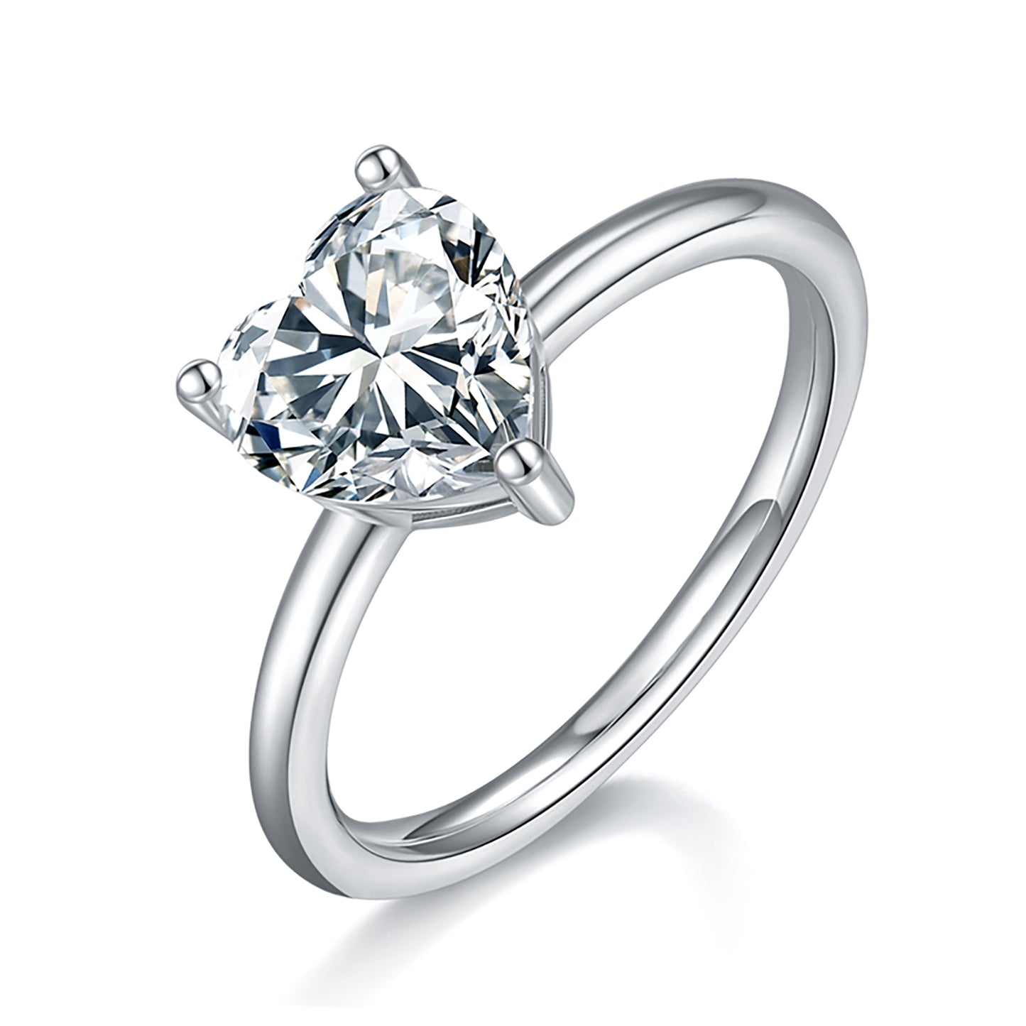 2 Carat Heart Cut Moissanite Solitaire Ring, Elegant Engagement Ring, Plain Band Ring In 925 Sterling Silver