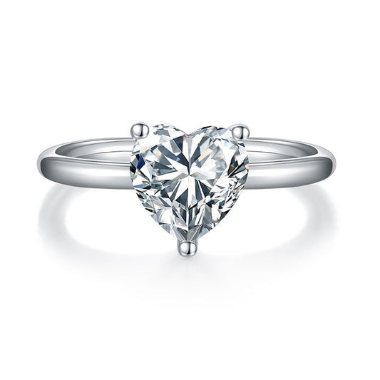 2 Carat Heart Cut Moissanite Solitaire Ring, Elegant Engagement Ring, Plain Band Ring In 925 Sterling Silver