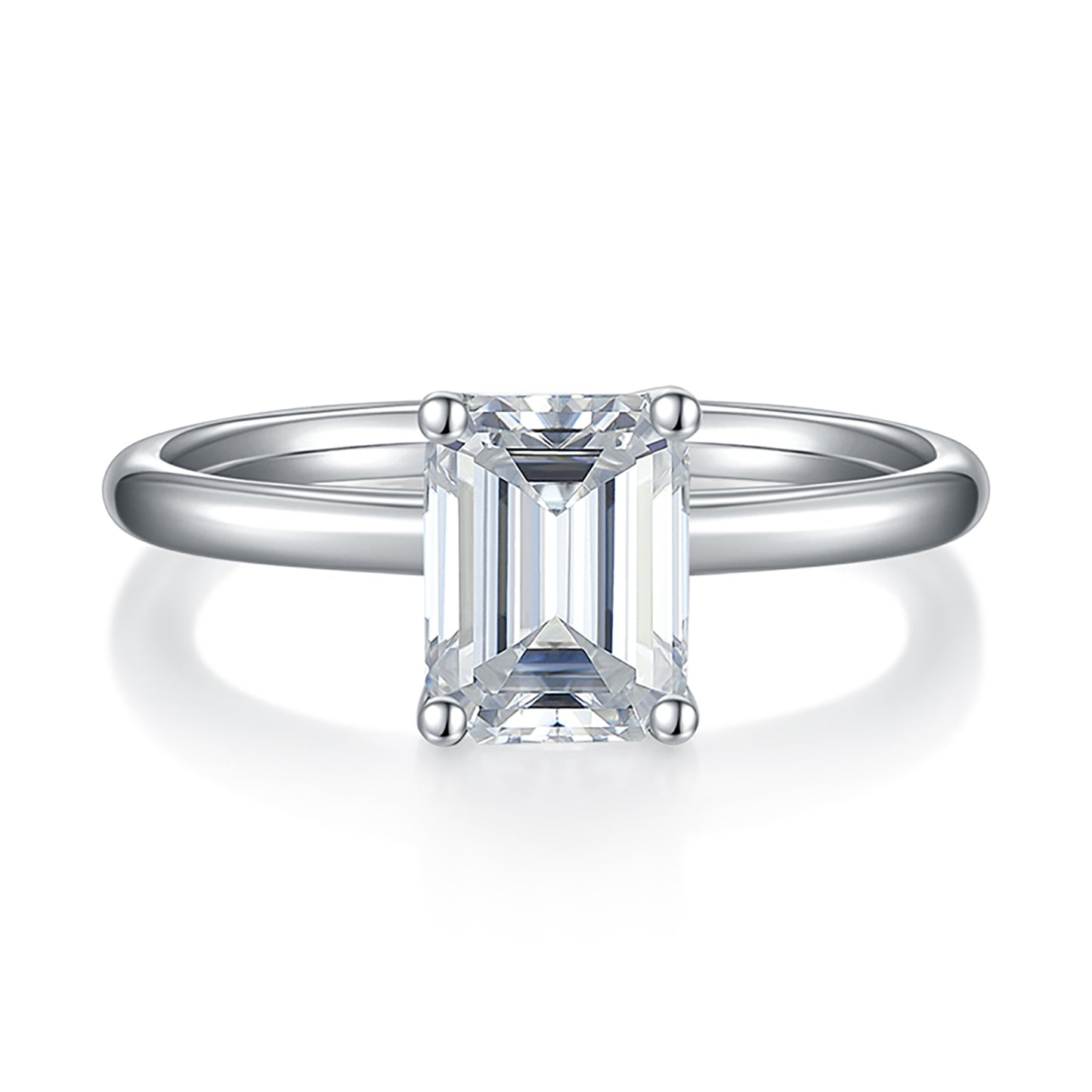 2 Carat Baguette Cut Moissanite Solitaire Ring, Art Deco Ring, Plain Band Ring In 925 Sterling Silver