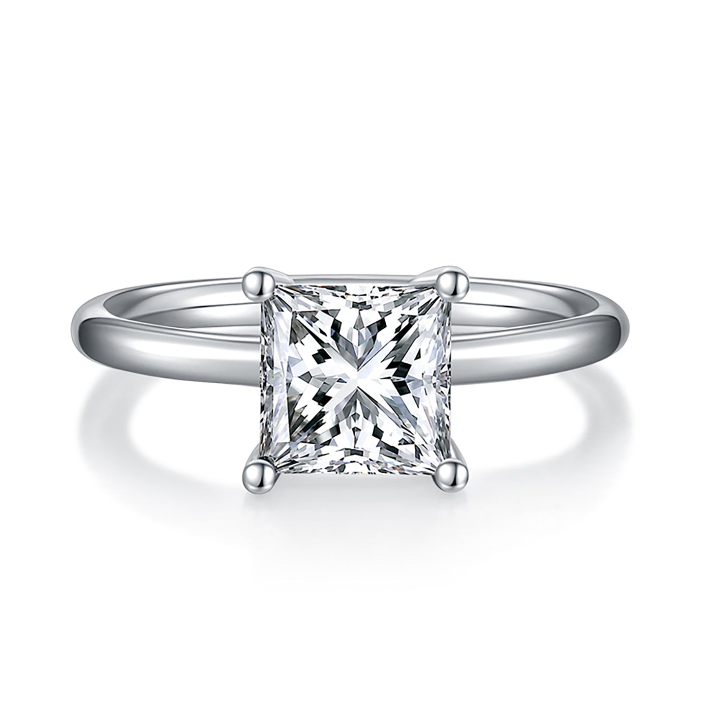 2 Carat Princess Cut Moissanite Solitaire Ring, Art Deco Promise Ring, Plain Band Ring In 925 Sterling Silver