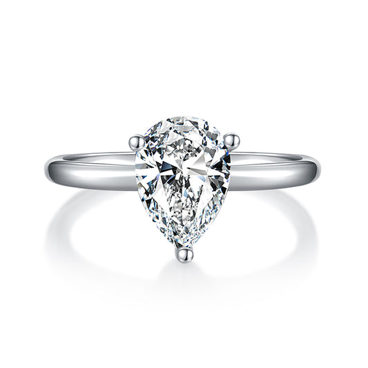 2 Carat Pear Cut Moissanite Solitaire Ring, Art Deco Promise Ring,Plain Band Ring In 925 Sterling Silver