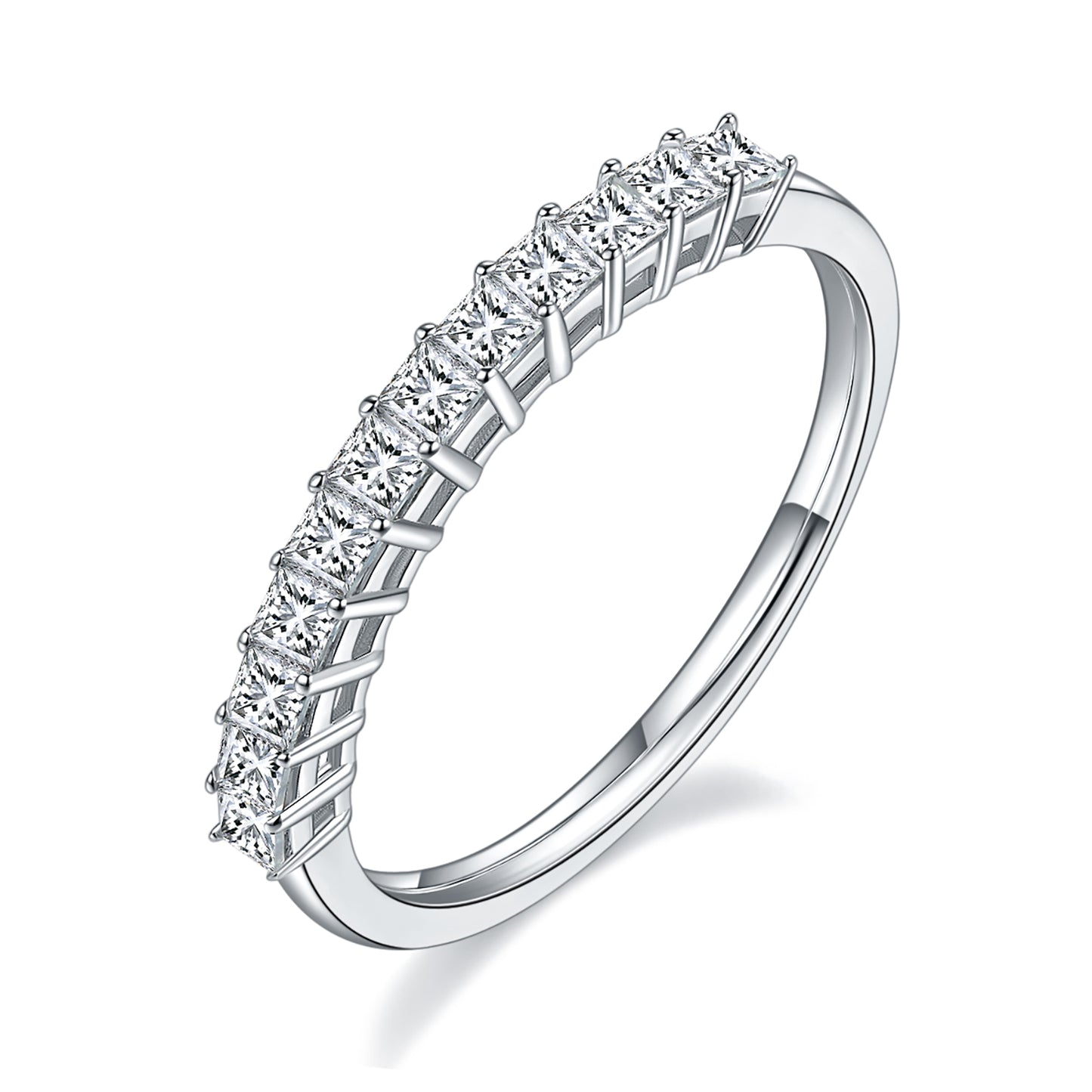 Princess Cut Half Full Eternity Wedding Ring, Retro Women's Ring, Row of Ring In 925 Sterling Silver