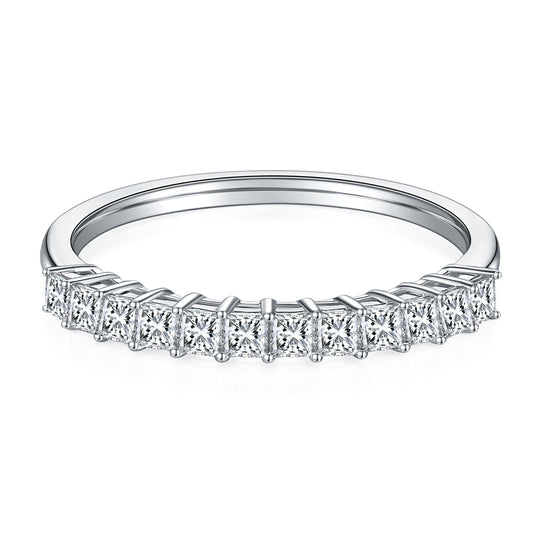 Princess Cut Half Full Eternity Wedding Ring, Retro Women's Ring, Row of Ring In 925 Sterling Silver