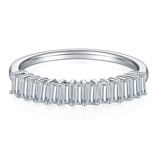 Baguette Cut Half Full Eternity Wedding Ring, Classic Minimalist Ring, Row of Ring In 925 Sterling Silver