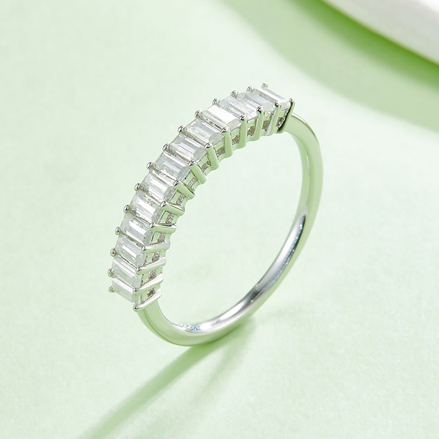 Baguette Cut Half Full Eternity Wedding Ring, Classic Minimalist Ring, Row of Ring In 925 Sterling Silver