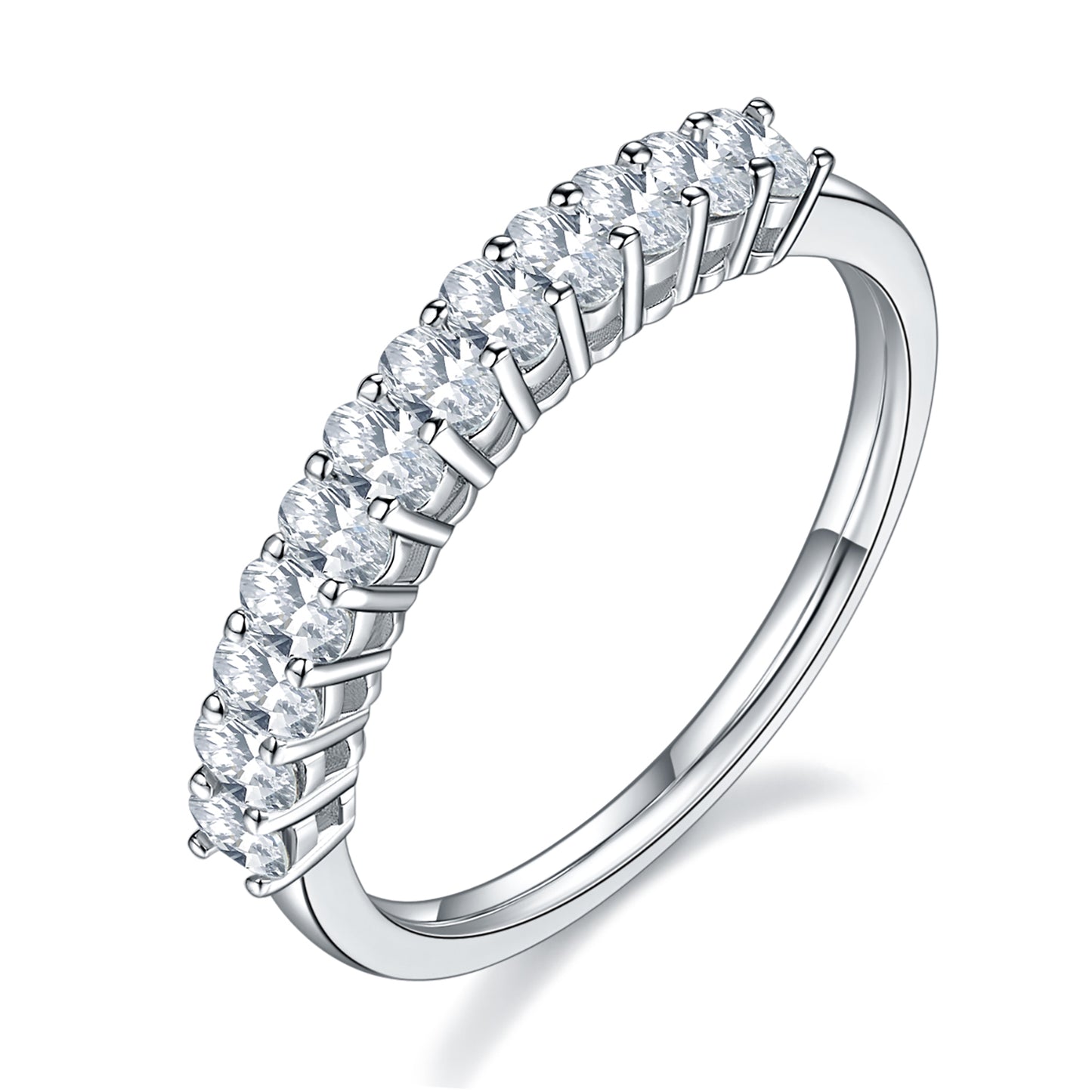 Oval Cut Half Full Eternity Wedding Ring, Gift For Lover, Row of Ring In 925 Sterling Silver