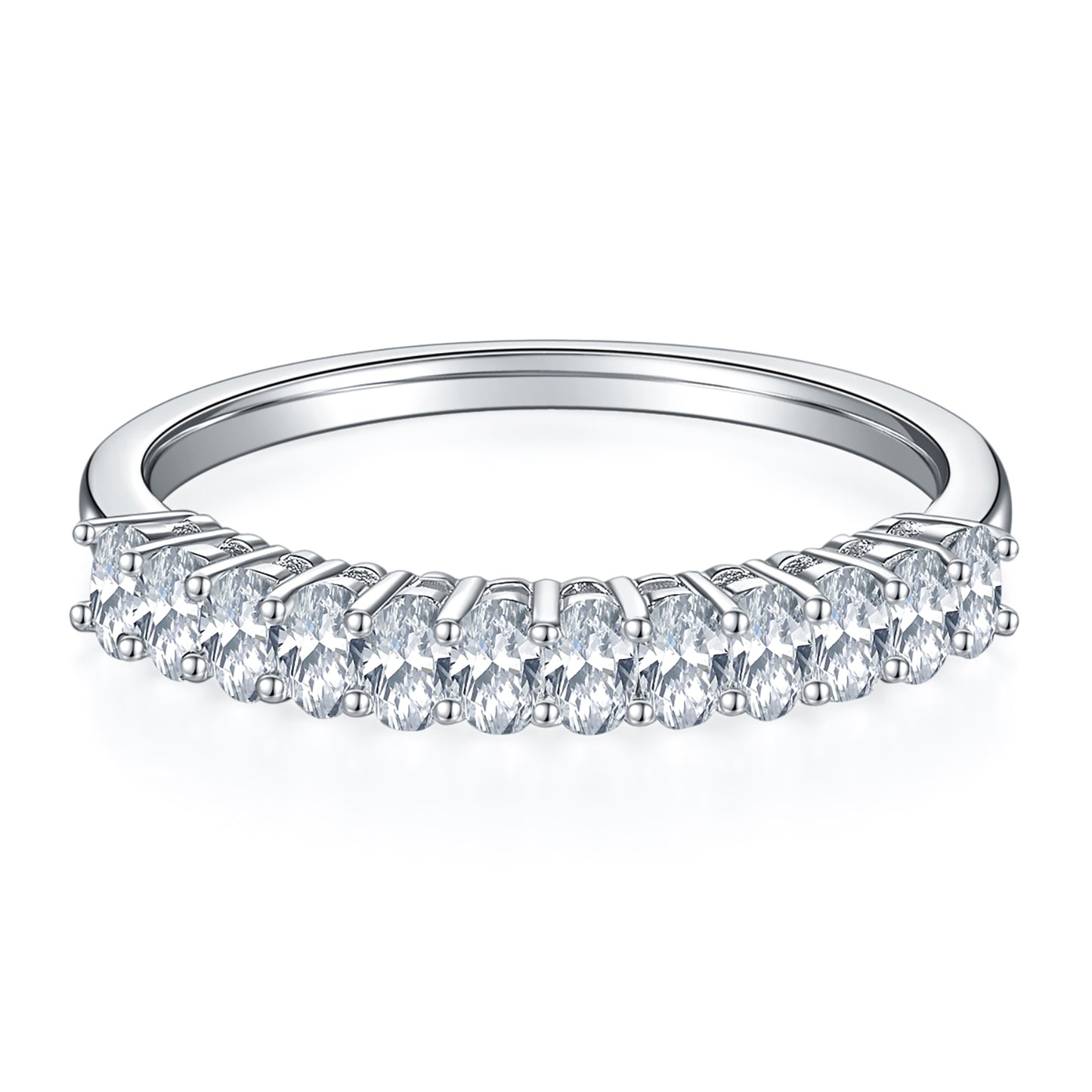 Oval Cut Half Full Eternity Wedding Ring, Gift For Lover, Row of Ring In 925 Sterling Silver