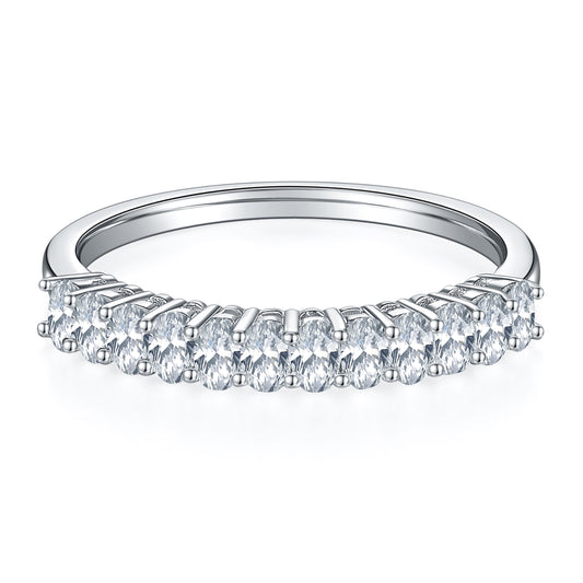 Oval Cut Half Full Eternity Wedding Ring, Gift For Lover, Row of Ring In 925 Sterling Silver