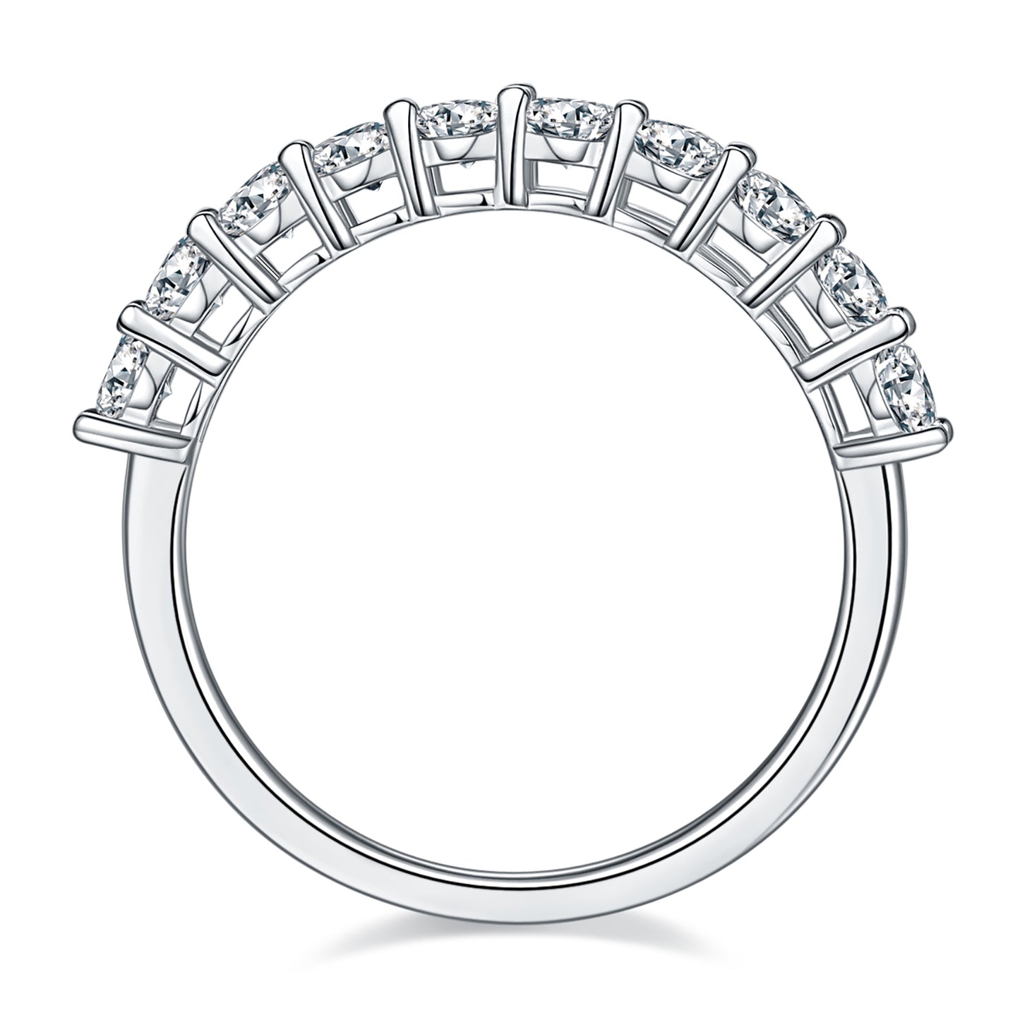 Round Cut Half Full Eternity Wedding Ring, Row of Ring In 925 Sterling Silver