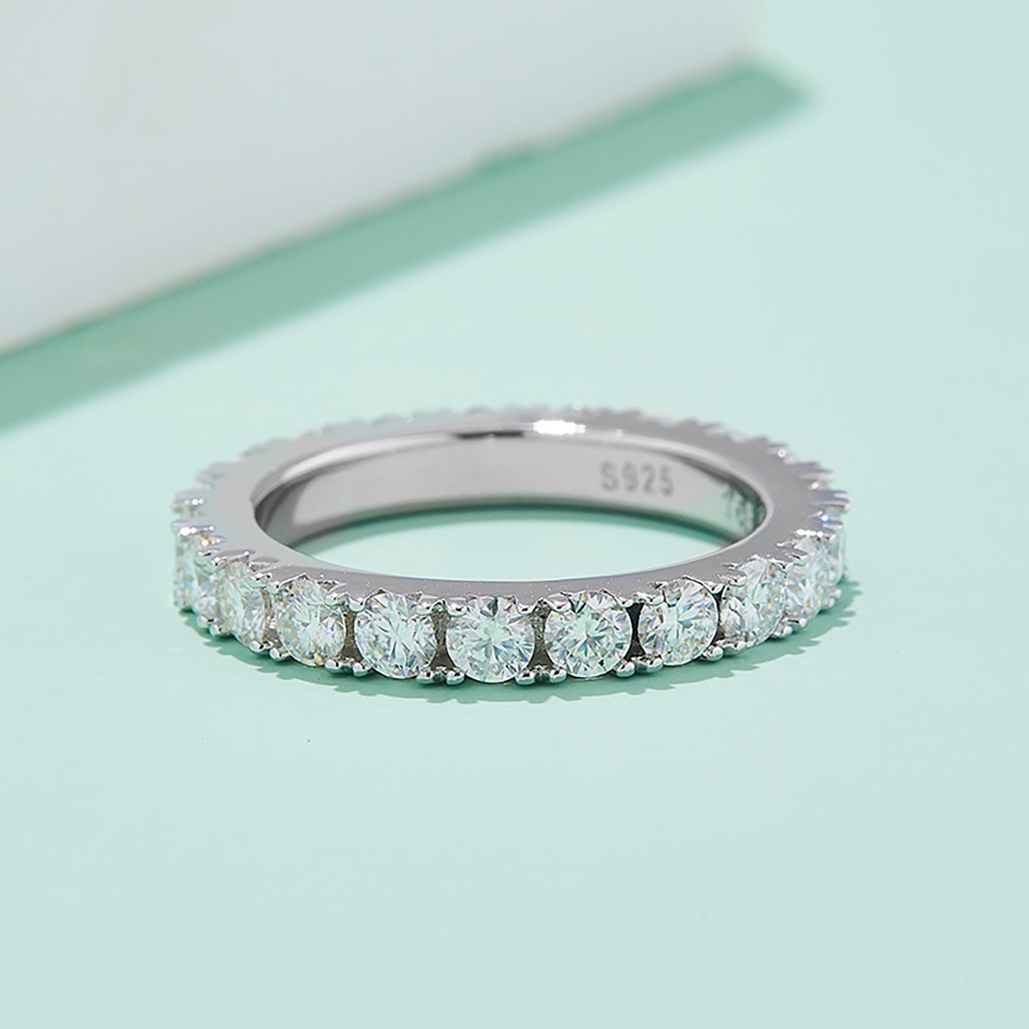 Full Eternity Wedding Ring, Pave Set Bridal ring, Anniversary Ring Gift, Straight Matching Ring In 925 Sterling Silver