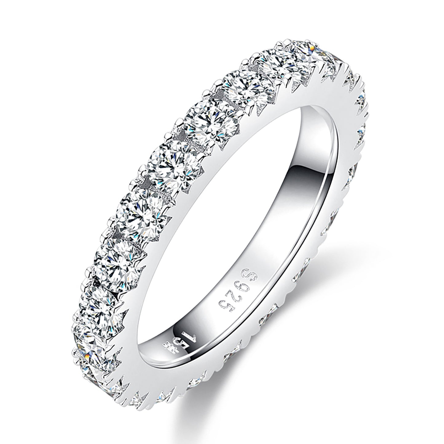 Full Eternity Wedding Ring, Pave Set Bridal ring, Anniversary Ring Gift, Straight Matching Ring In 925 Sterling Silver