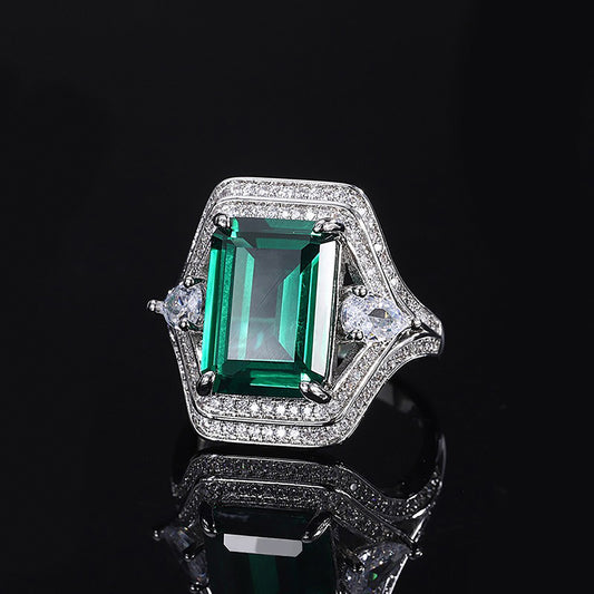 Emerald/Aquamarine Emerald Cut Ring, Split Band Ring, Gift for Her In 925 Sterling Silver