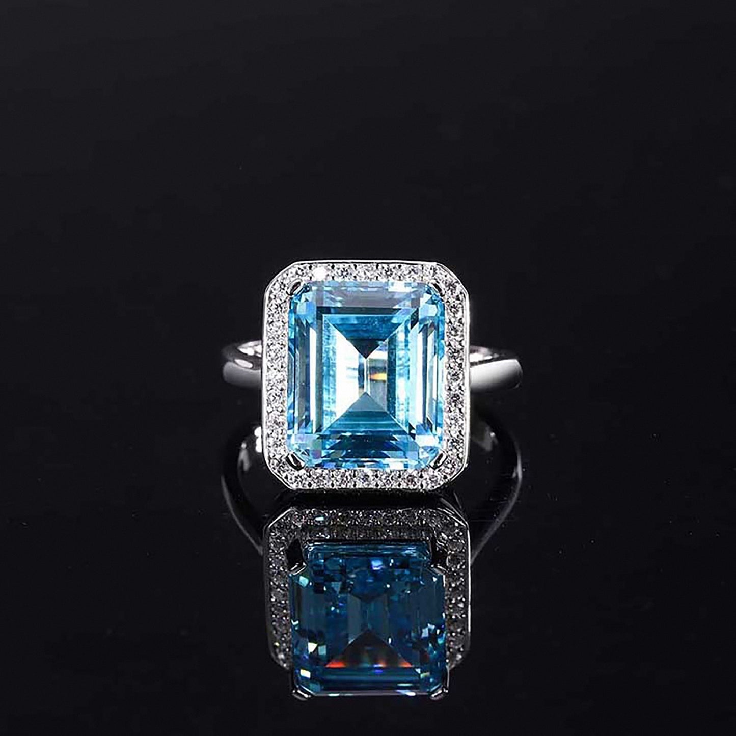 Emerald/Aquamarine/Blue Paraiba Tourmaline Emerald Cut Ring, Bezel Setting Simulated Diamond Ring Gift for Her In 925 Sterling Silver