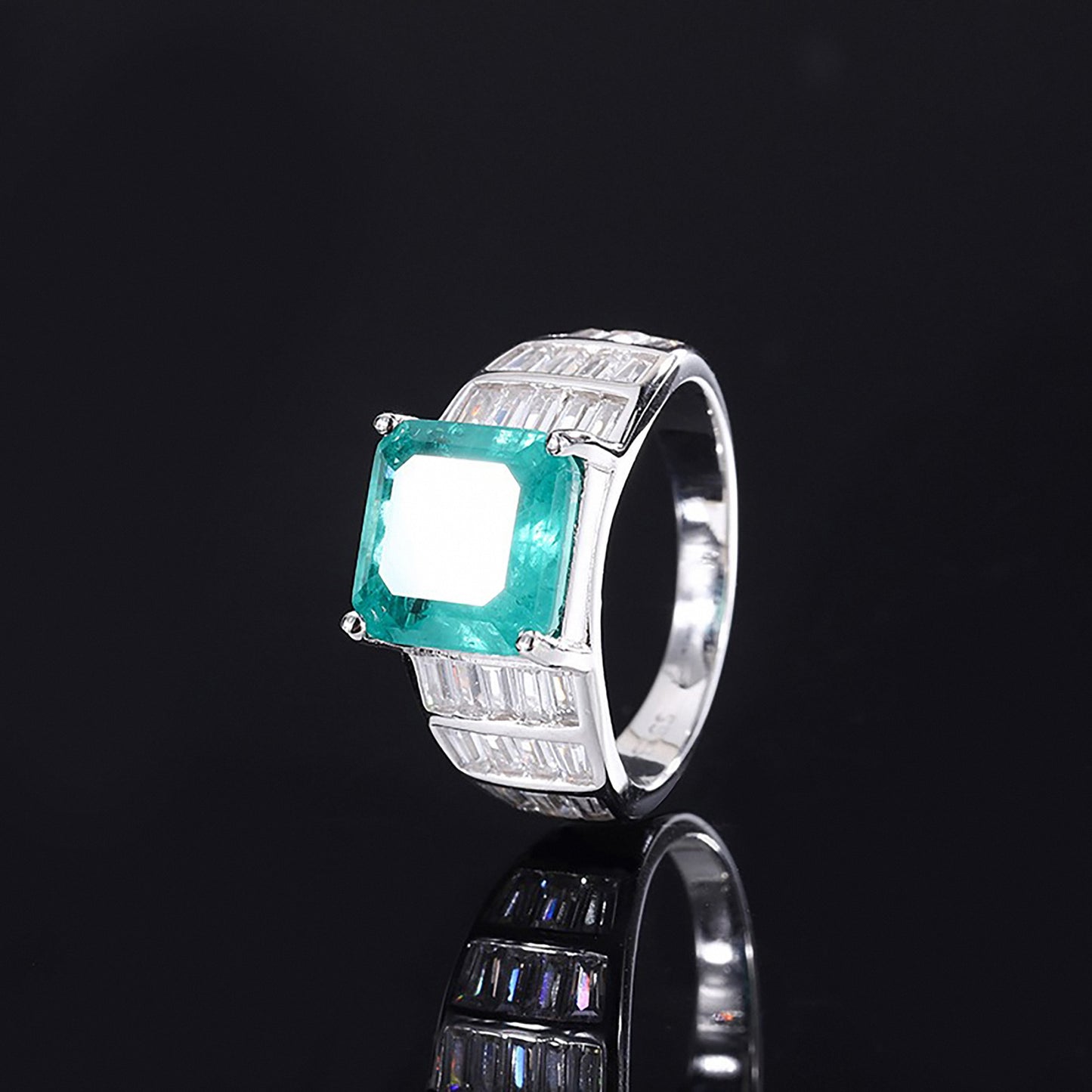 Beautiful Blue Paraiba Tourmaline/Emerald Princess Cut Ring,Bezel Setting Simulated Diamonds Ring Gift For Her In 925 Sterling Silver