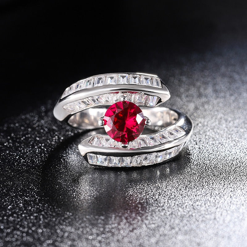 Ruby/Sapphire Round Cut Ring, Bezel Setting Ring Simulated Diamond Ring Anniversary Ring In 925 Sterling Silver