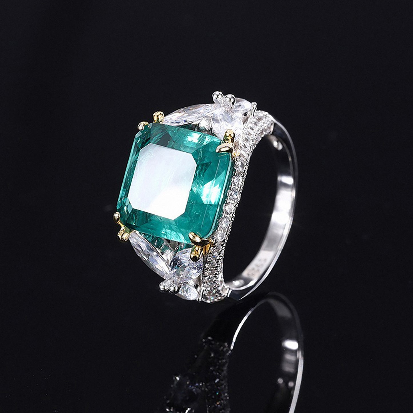 Emerald Princess Cut Ring, Split Band Ring, 12*12mm Ring,Gift for Her In 925 Sterling Silver