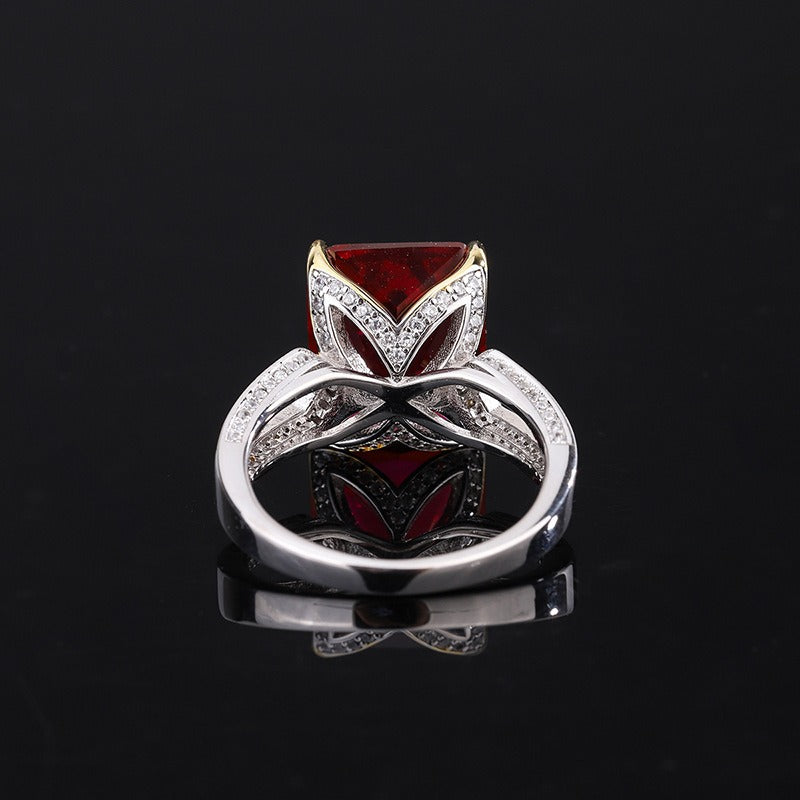 Emerald/Ruby Baguette Cut Ring, Split Band Ring, Simulated Diamonds Ring In 925 Sterling Silver