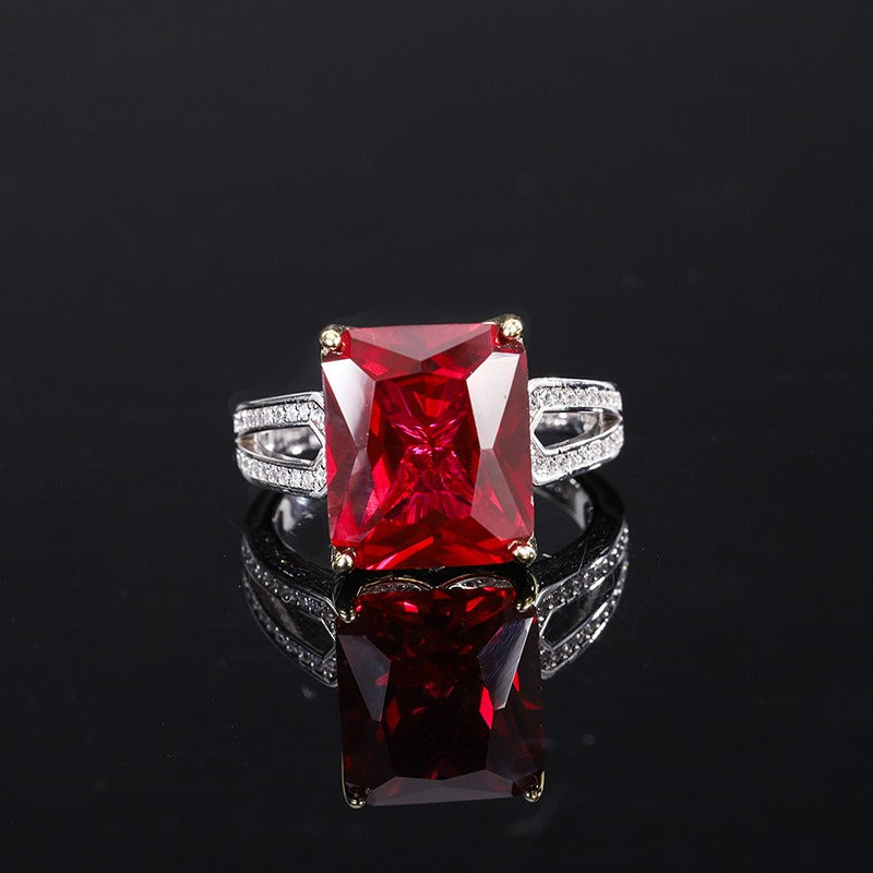 Emerald/Ruby Baguette Cut Ring, Split Band Ring, Simulated Diamonds Ring In 925 Sterling Silver