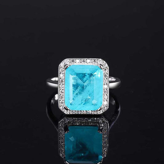 Emerald/Aquamarine/Blue Paraiba Tourmaline Emerald Cut Ring, Bezel Setting Simulated Diamond Ring Gift for Her In 925 Sterling Silver