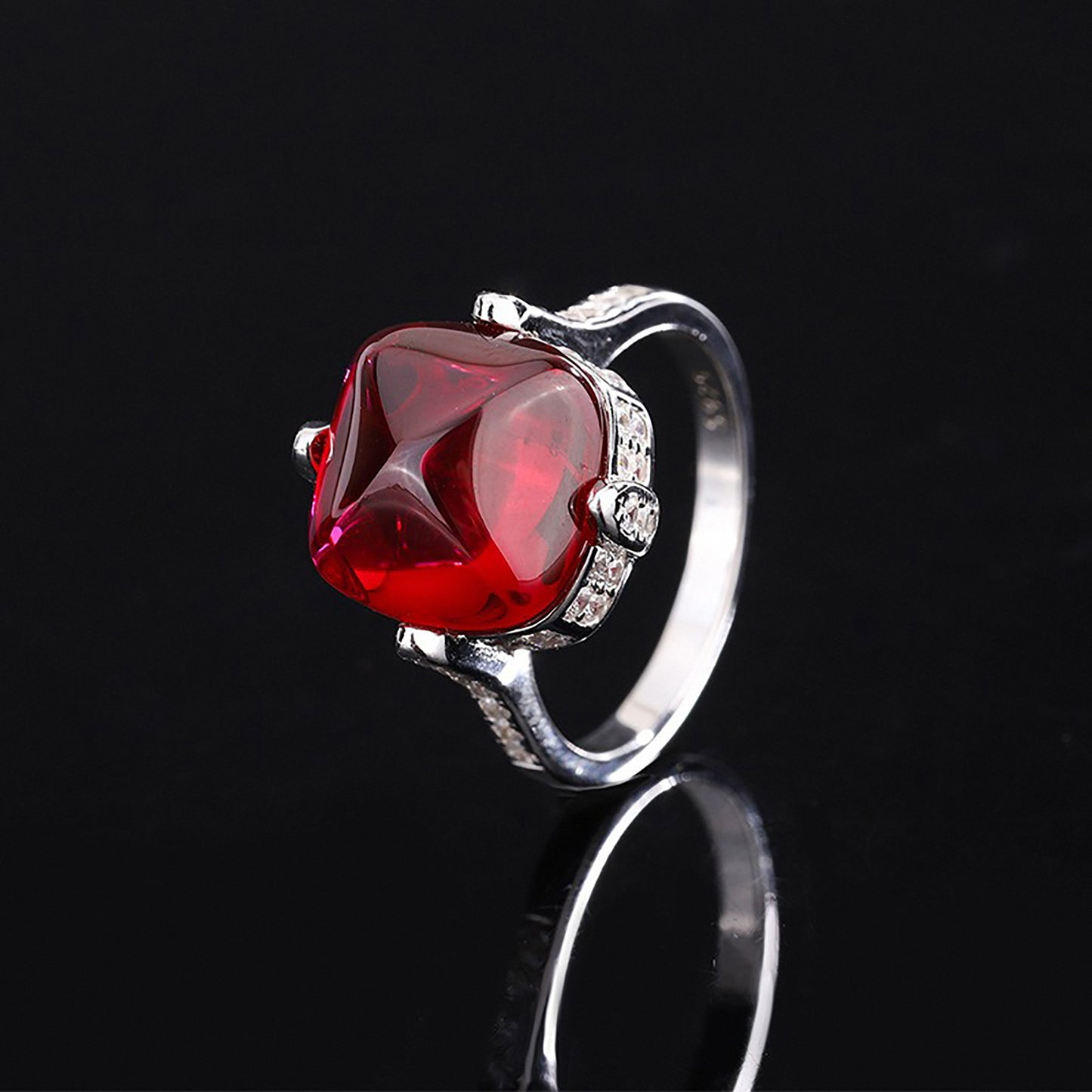 Ruby/Emerald Sugar Loaf Cut Ring,12*12mm, Unique Engagement Ring Gift For Her In 925 Sterling Silver