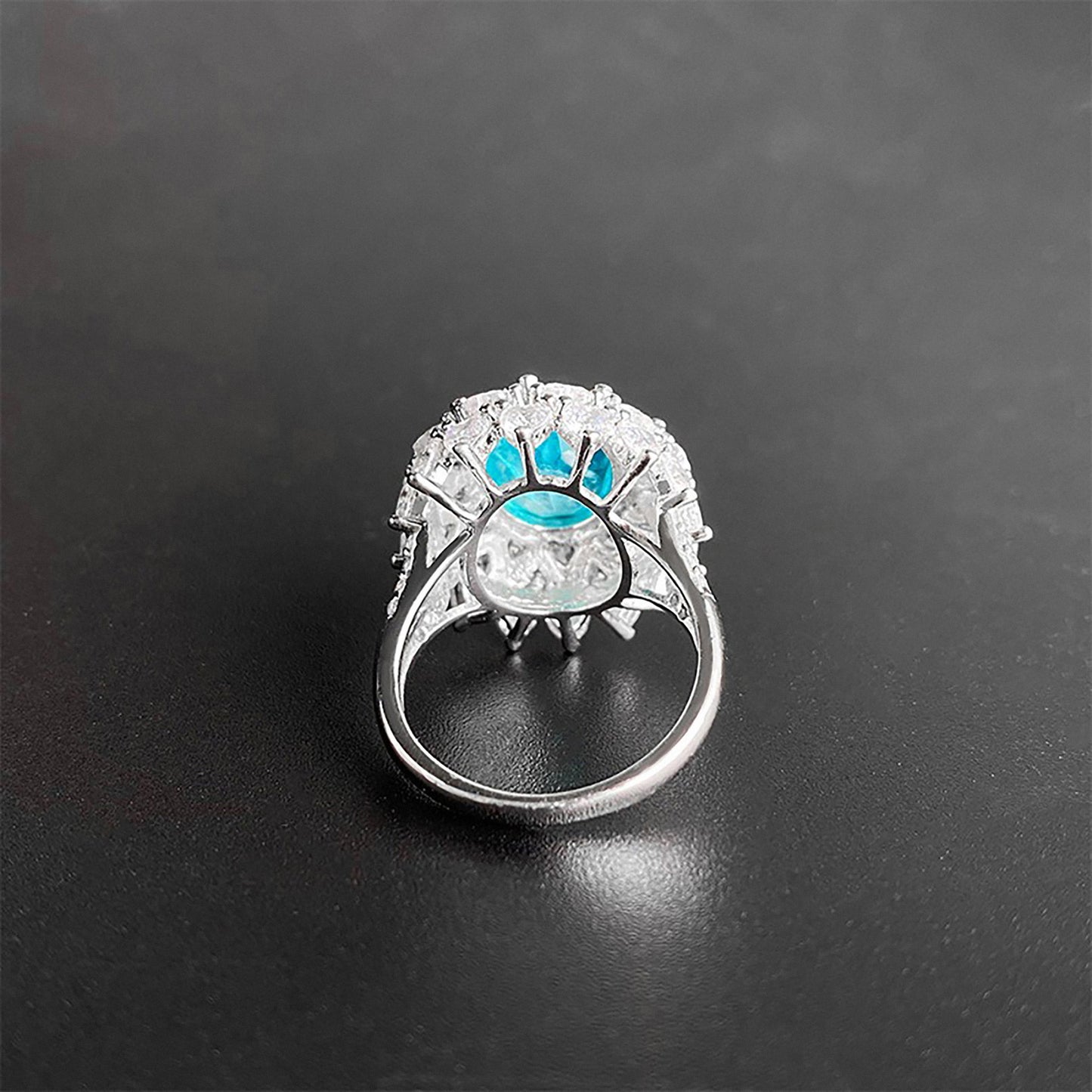 Emerald/Blue Paraiba Tourmaline Oval Cut Ring, Heart and Round Cut Simulated Diamonds In 925 Sterling Silver