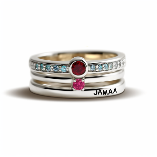 Two Birthstone Mothers Ring Stack