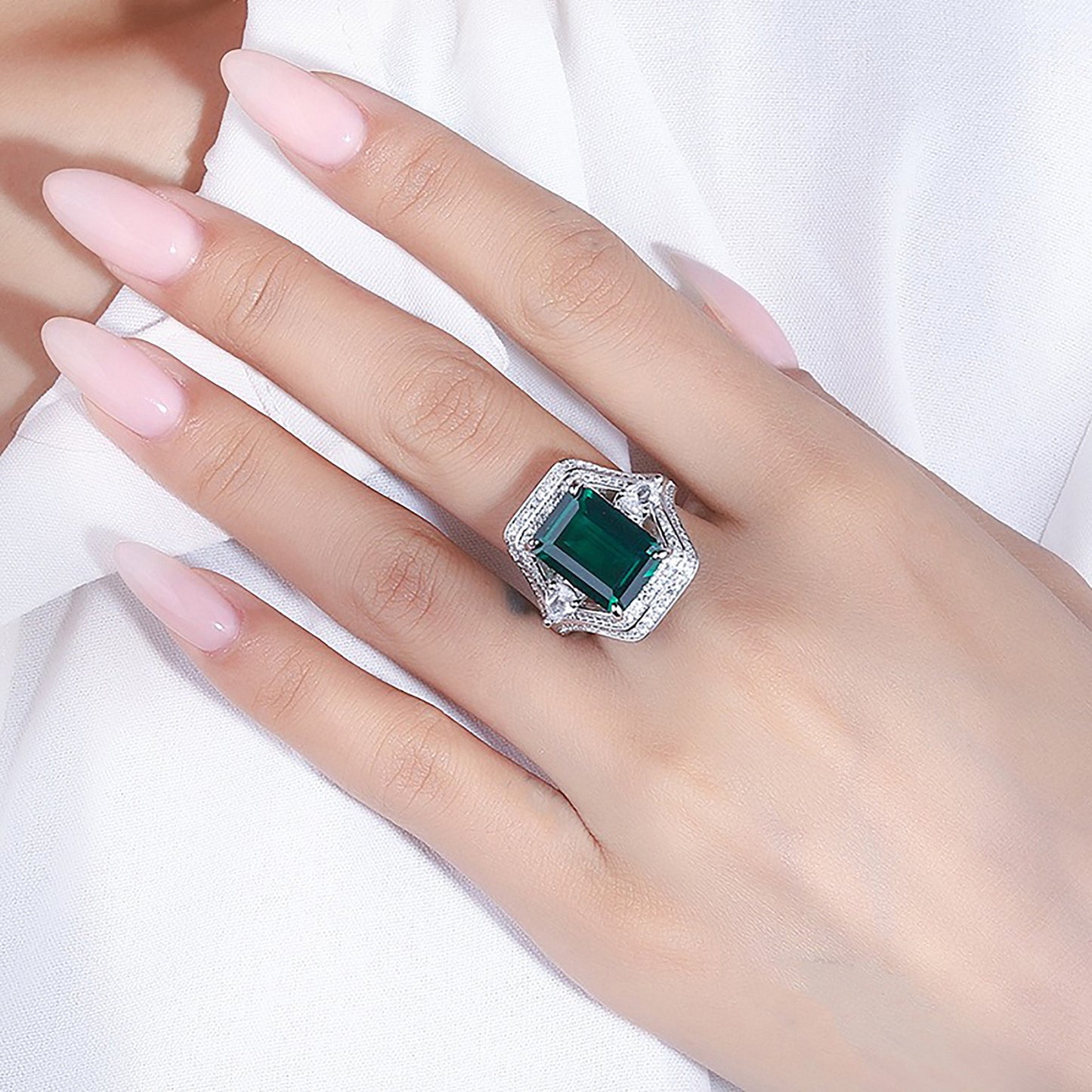 Emerald/Aquamarine Emerald Cut Ring, Split Band Ring, Gift for Her In 925 Sterling Silver