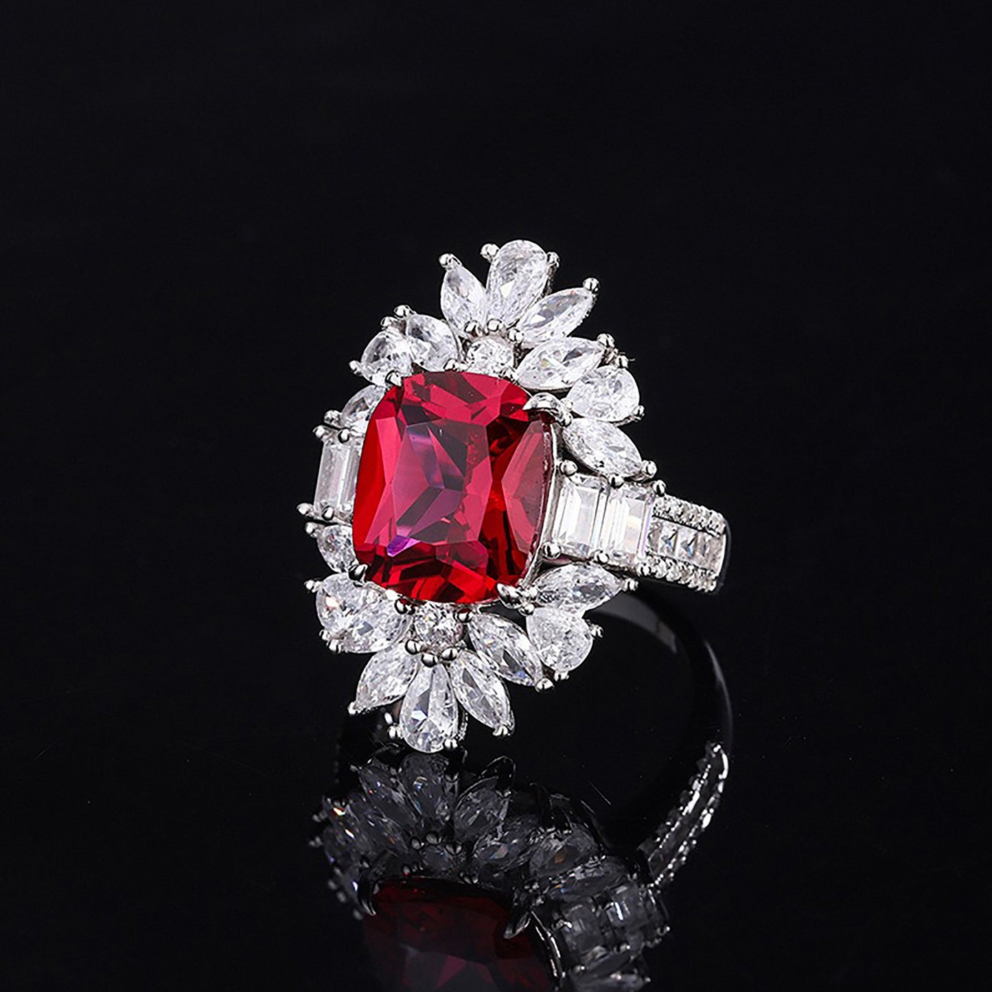 Emerald/Sapphire/Ruby Baguette Cut Ring,Cluster Simulated Diamond Gift for Her In 925 Sterling Silver