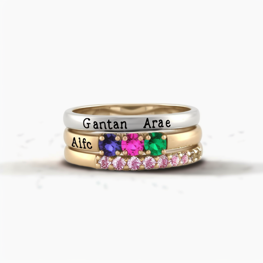 Three Birthstone Mothers Ring Stack