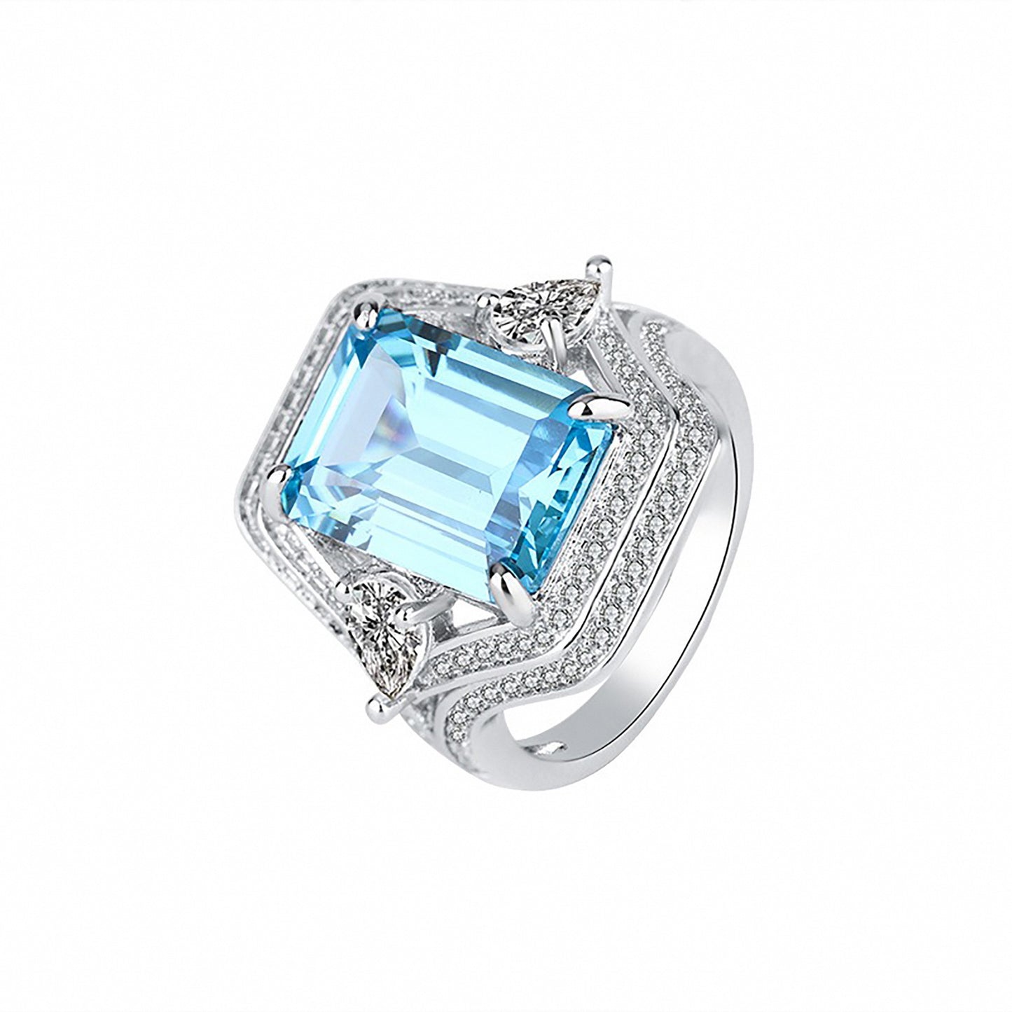 Emerald/Aquamarine Emerald Cut Ring, Split Band Ring, Gift for Her In 925 Sterling Silver