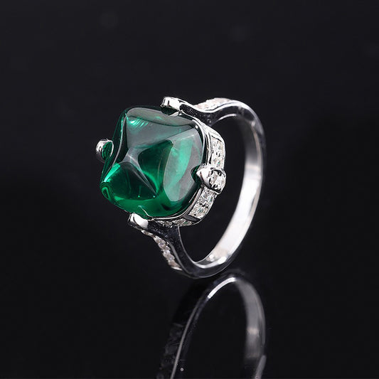 Ruby/Emerald Sugar Loaf Cut Ring,12*12mm, Unique Engagement Ring Gift For Her In 925 Sterling Silver