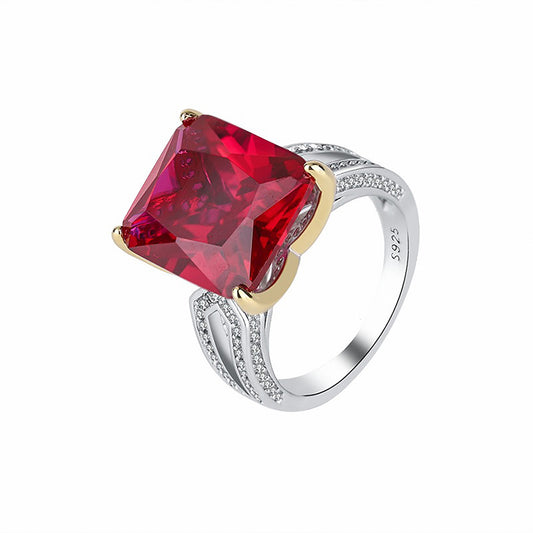 Emerald/Ruby Baguette Cut Ring, Split Band Ring, Simulated Diamonds Ring In 925 Sterling Silver