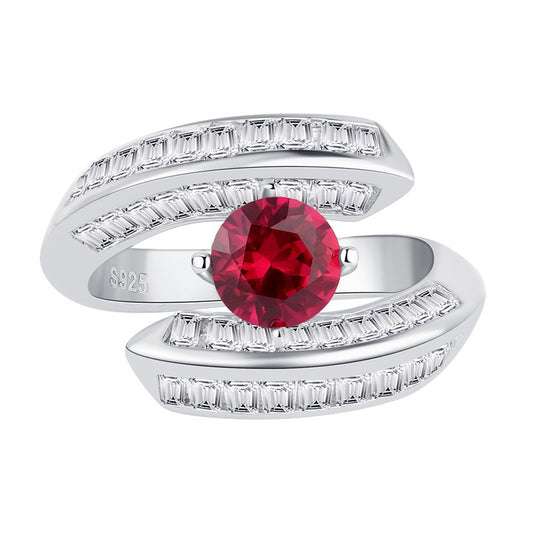 Ruby/Sapphire Round Cut Ring, Bezel Setting Ring Simulated Diamond Ring Anniversary Ring In 925 Sterling Silver