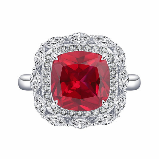 Ruby/Emerald Halo Princess Cut Ring, Simulated Diamond Ring Gift For Her In 925 Sterling Silver